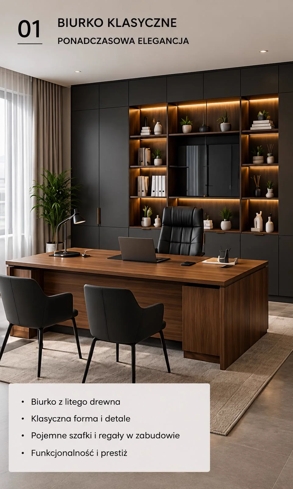 Biurko klasyczne z litego drewna w gabinecie biurowym | WOLF Woodcraft
